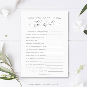 How Well Do You Know The Bride, Printable Bridal Shower Games, Who Knows the Bride Best Game,Bridal Shower Game,Virtual Bridal Shower,marsxv