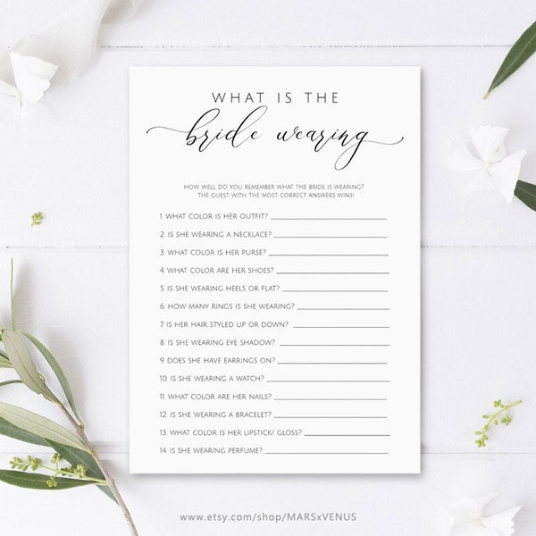 What is the Bride Wearing Bridal Shower Game, Printable Bridal Shower Games, Wedding Shower Game, What was the Bride Wearing, Rustic, marsxv