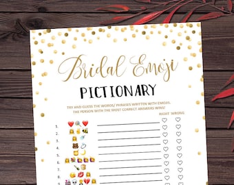 Bridal Shower Game Pictionary, Emoji Pictionary, Instant Printable Digital Download, diy Bridal Shower Printables, Wedding Emoji Pictionary