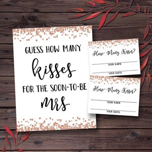 Guess How Many Kisses, Guess How Many Kisses for the Mrs., Rose Gold Bridal Shower Games, Wedding Shower, Bachelorette Party Night mxv132