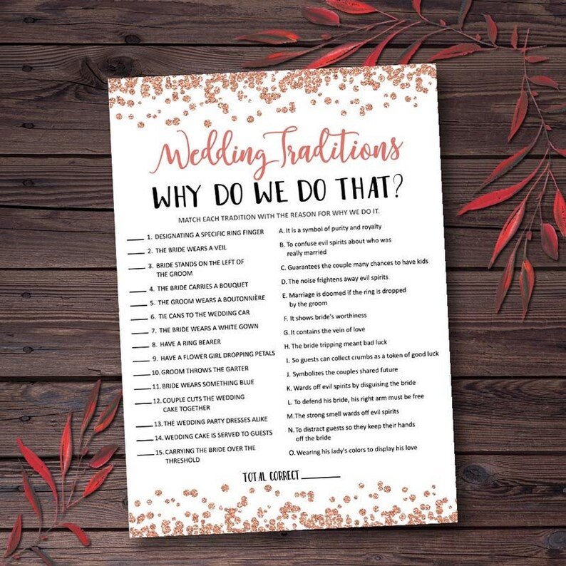 Wedding Traditions Bridal Game Bridal Shower Games Printable Etsy