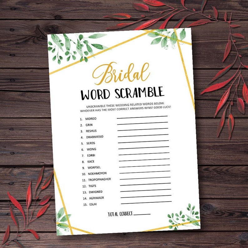 Word Scramble Game Bridal Shower Games Printable Bridal Etsy