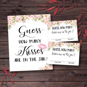 How Many Kisses in the Jar, Bridal Shower Games Printable, Bridal Shower Games,Kisses Game,Bridal Game Idea,Bride Roses,Wedding Shower mxv26