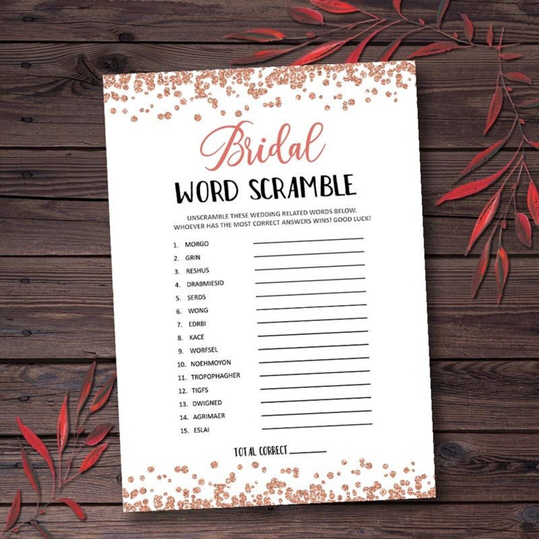 Bridal Shower Games Printable Bridal Word Scramble Bachelorette Party ...