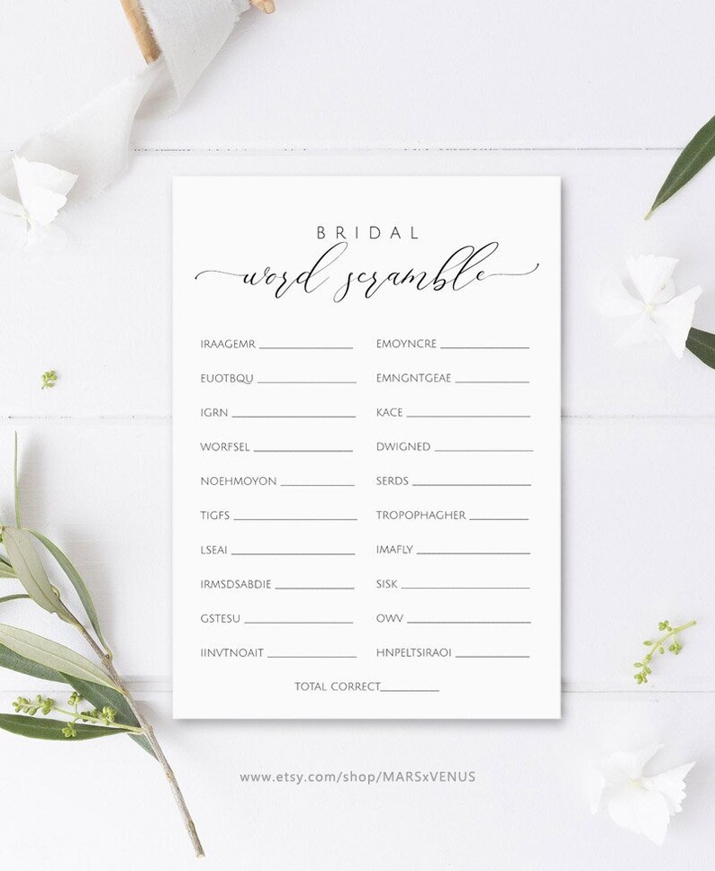 Bridal Word Scramble Bridal Shower Game, Printable Bridal Shower Games ...