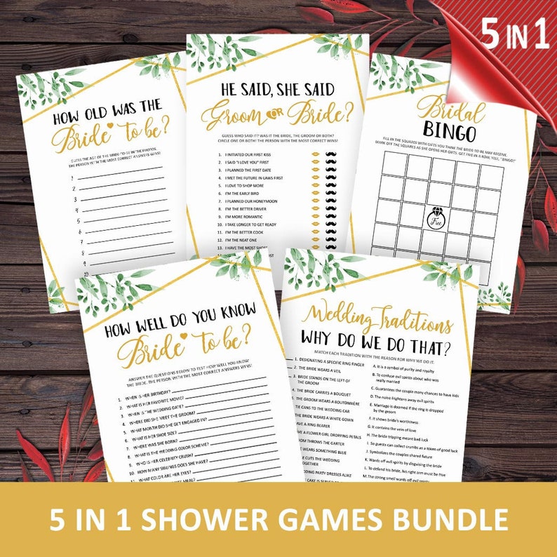 Greenery Bridal Shower Games Bundle Greenery Bridal Shower Etsy