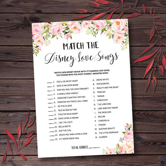 Disney Love Songs Bridal Shower Games Bridal Shower Games Etsy