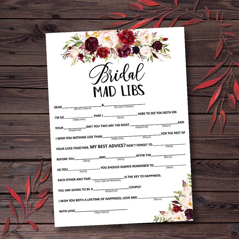 Paper &amp; Party Supplies Bridal Shower Mad Libs Game Printable 5x7 ...