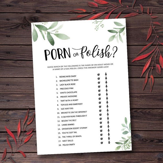 Porn or Polish, Bridal Shower Games, Porn Polish Game, Bachelorette Games,  Bachelorette Party, Botanical Green Porn or Polish Game mxv125