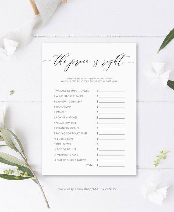 The Price Is Right Bridal Shower Game Printable Bridal Shower | Etsy