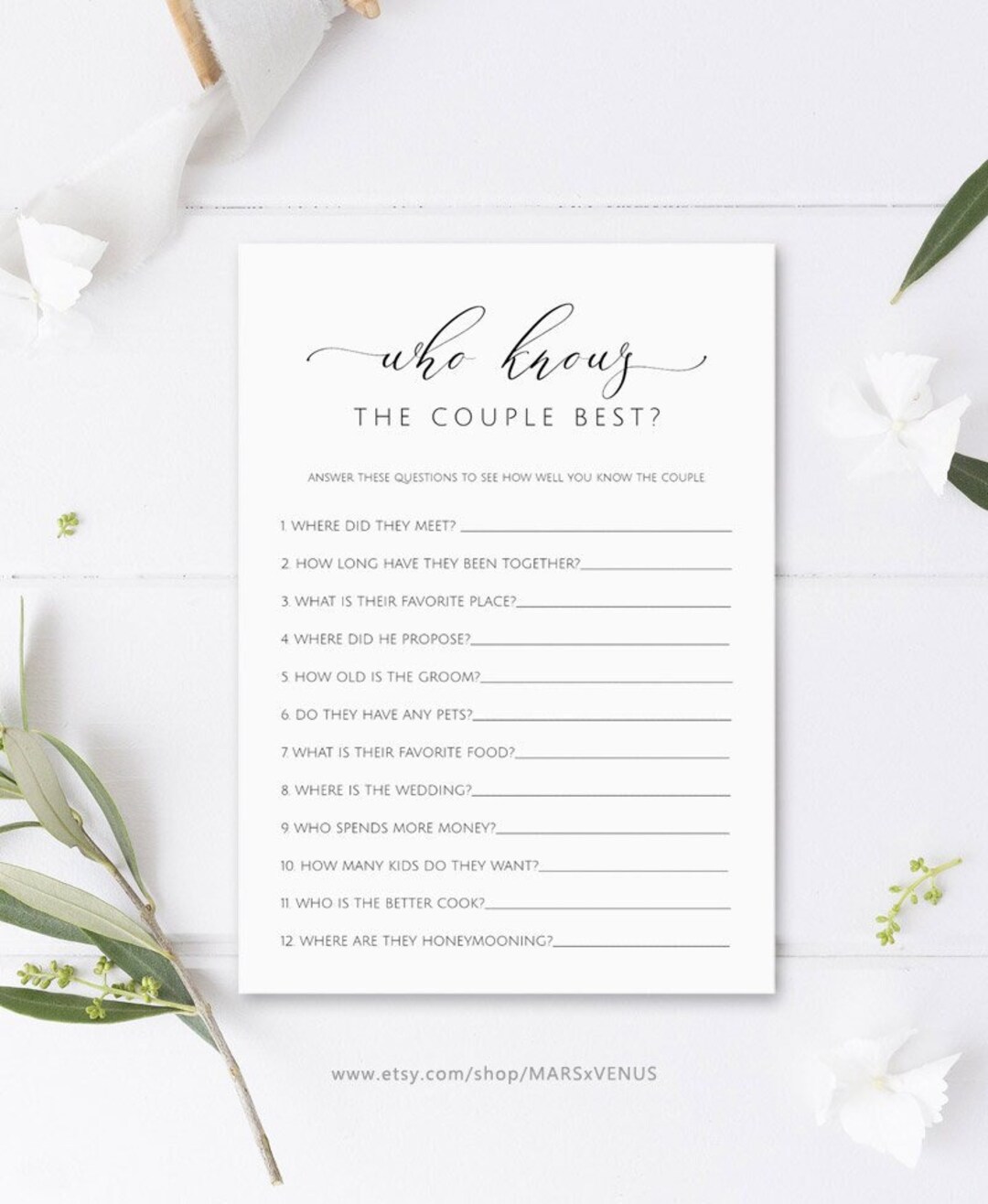 Who Knows the Couple Best Printable Bridal Shower Games How - Etsy