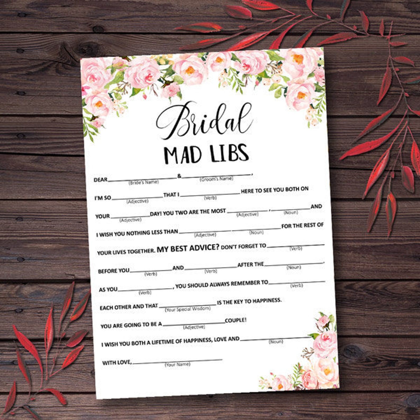 Bridal Mad Libs Bridal Shower Mad Libs Bridal Shower - Etsy