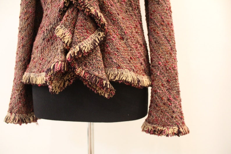 Knitted Pink Wool Blazer for the Fashionable Business Woman Retro Style Ruffled Collared Jacket