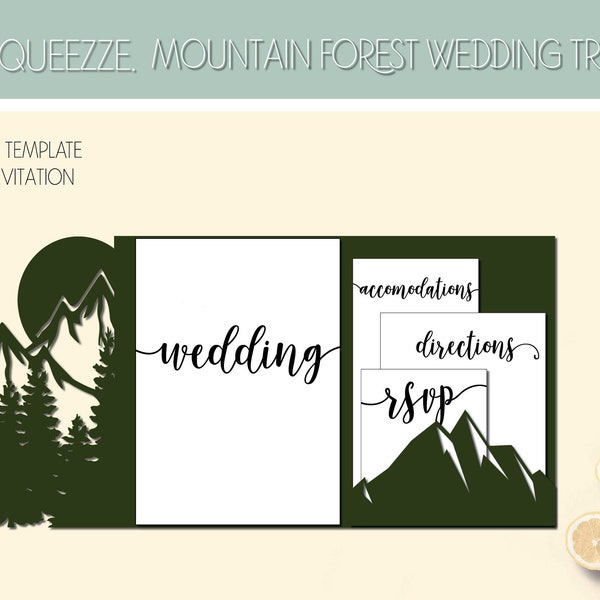 Mountain Forest, Outdoor Wedding Invitation Tri Fold Template for Cricut Design Space - Digital Cut File 11x17