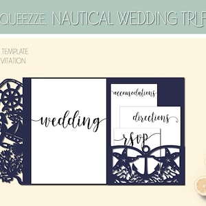 Modello ripiegabile per invito a nozze nautico per Cricut Design Space - File di taglio digitale 11x17