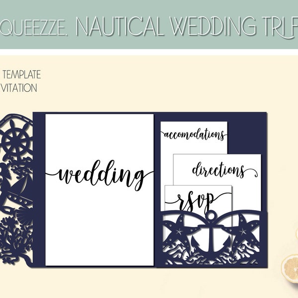 Nautical Wedding Invitation Tri Fold Template for Cricut Design Space - Digital Cut File 11x17