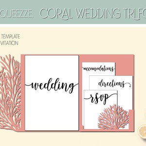 Coral Wedding Invitation Tri Fold Template: 5x7, Cricut SVG (Digital Cut File)