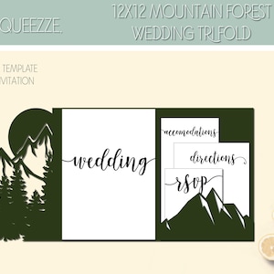 Forêt de montagne 12 x 12, faire-part de mariage en plein air modèle trois volets pour l'espace de conception Cricut - fichier numérique