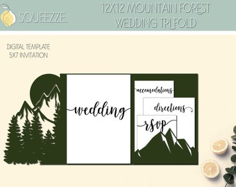 Mountain Forest Wedding Invitation Tri-Fold Template (Digital Cut File)