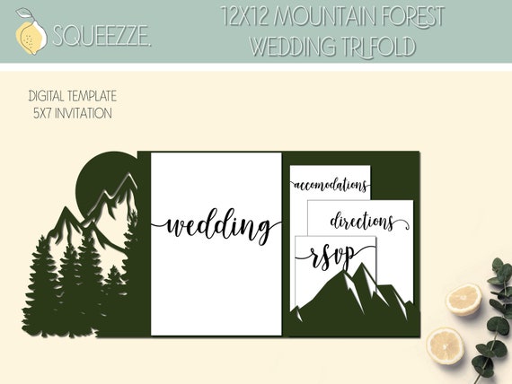 Mountain Forest Wedding Invitation Tri-Fold Template (Digital Cut File)