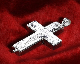 Sterling Silver 925 Greek Christian Orthodox Byzantine Crucifix Reliquary Cross