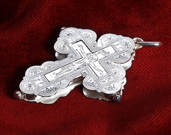 Sterling Silver 925 Greek Christian Orthodox Byzantine Crucifix Reliquary Cross