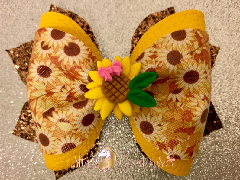 Sunflower Bow hair bow clay bow center girls bows