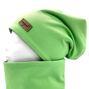 APPLE GREEN UNI Beanie & matching loop or each individually, winter set, autumn set, transition set, gift for Christmas