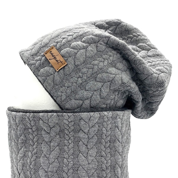 ZOPF & STYLE gray, beanie with matching loop or beanie individually, winter set, transition set, hat set