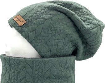 ZOPF & STYLE dark green, beanie with matching loop or beanie individually, winter set, transition set, hat set