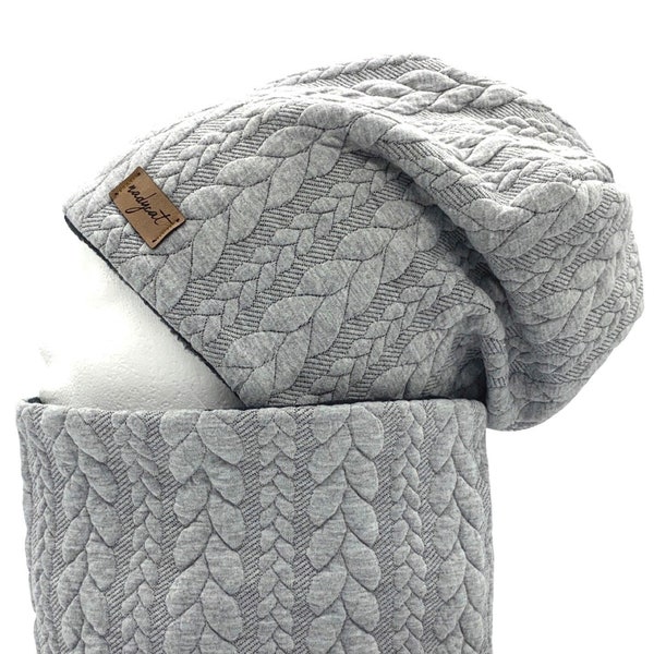 ZOPF & STYLE light gray, beanie with matching loop or beanie individually, winter set, transition set, hat set