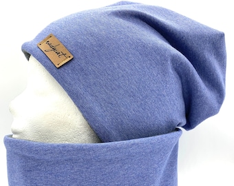 BLEU chiné, bonnet avec boucle assortie ou individuellement, set d'hiver, set d'automne, set de transition