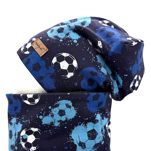 SOCCER bleu Football, Bonnet avec boucle assortie ou Bonnet individuel, Ensemble d'hiver, Ensemble de transition, Ensemble de chapeaux