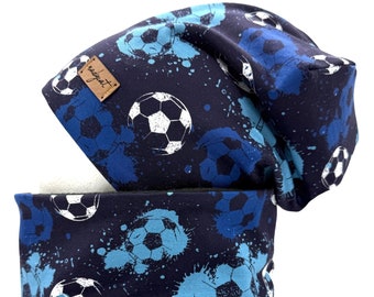 SOCCER blue Football, Beanie with matching loop or Beanie individually, Winter set, Transition set, Hat set