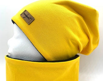 YELLOW UNI Beanie with matching loop or individually, winter set, autumn set, transition set