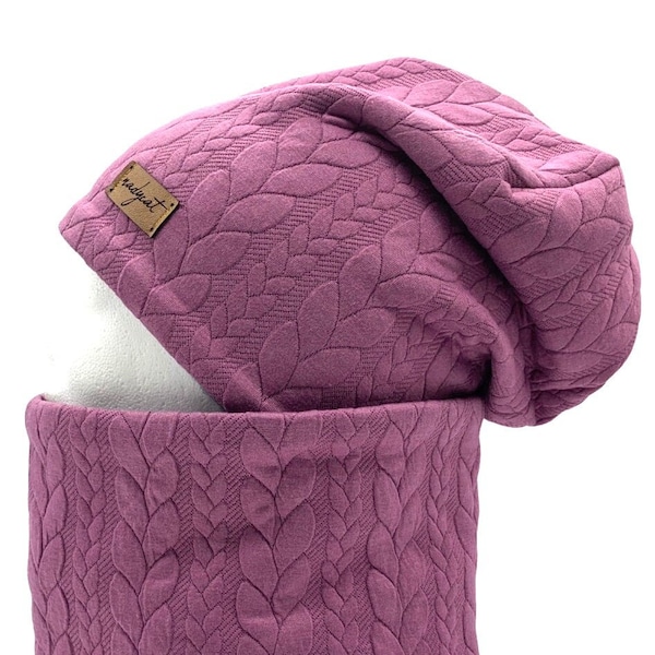 ZOPF & STYLE old lilac, beanie with matching loop or beanie individually, winter set, transition set, hat set