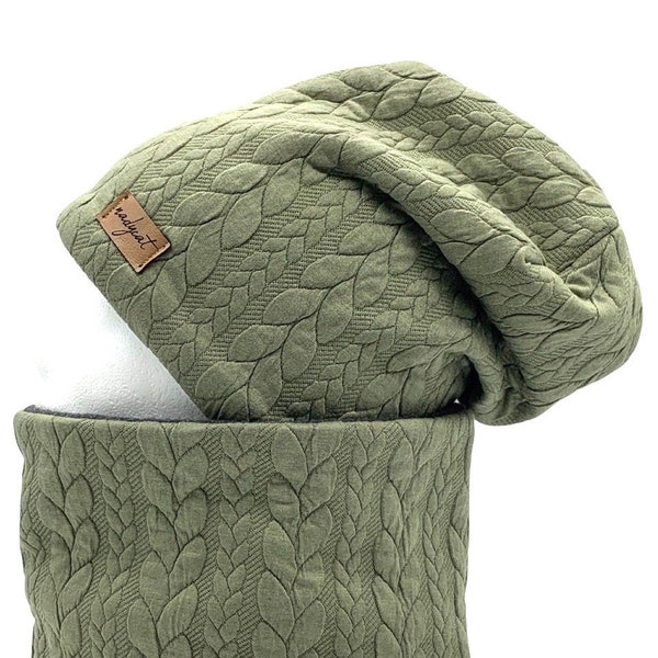 ZOPF & STYLE olive, beanie with matching loop or beanie individually, winter set, transition set, hat set