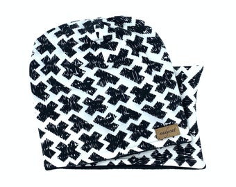 Size 3 (50-53 cm), TETRO BLACK Beanie with matching loop, winter set