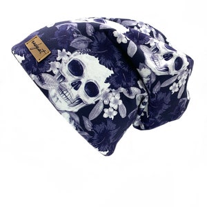 SKULLS & FLOWERS blue, Beanie mit passendem Loop oder je Einzeln, Winter Set, Übergangs Set, Mützen Set Bild 2