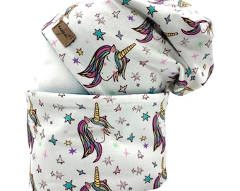 UNICORN, beanie with matching loop or individually, winter set, transition set, spring set, gift for Christmas