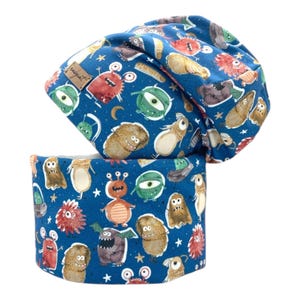 Czapka MONSTER w kolorze niebieskim z pasującą pętelką lub sprzedawana oddzielnie, zestaw zimowy, zestaw przejściowy, zestaw wiosenny, prezent świąteczny