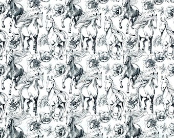 12.90 Euro/meter HORSE cotton, white - grey