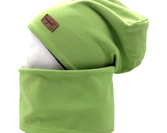 APPLE GREEN UNI Beanie & matching loop or each individually, winter set, autumn set, transition set, gift for Christmas