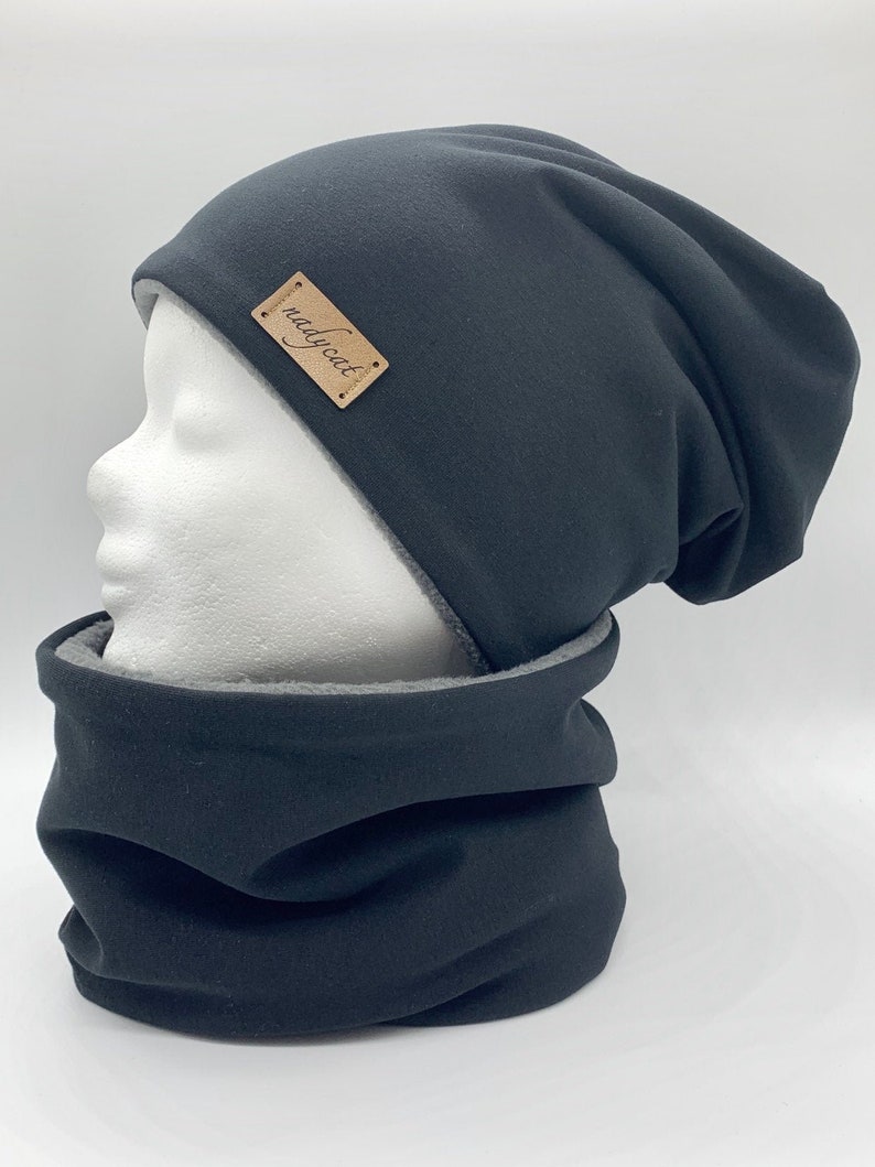 BLACK UNI Beanie with Matching Loop KU 58-60 Winter Set