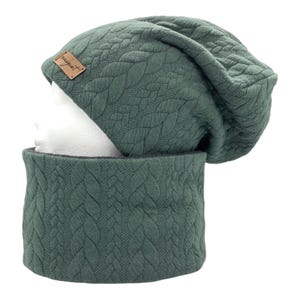 ZOPF & STYLE dunkelgrün, Beanie mit passendem Loop oder Beanie einzeln, Winter Set, Übergangs Set, Mützen Set, Geschenk zu Weihnachten