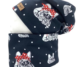 DARKBLUE BULLY, beanie with matching loop, winter set, transitional set, spring set, gift for Christmas