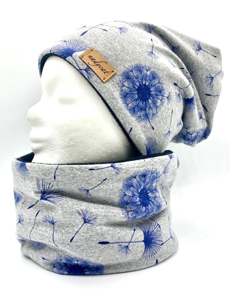 PUSTEBLUME blue beanie with matching loop KU 54-57 cm winter set