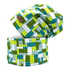 BUILDING BLOCKS Brick green, snap-together blocks, Stones, beanie with matching loop or each individually, winter set, transition set, hat set
