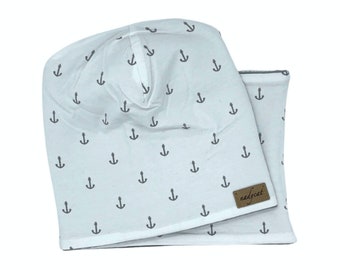 Size 3 (50-53 cm), Small Anchor Beanie with matching loop, Winter Set