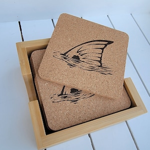 Tailing Redfish Cork Coaster Set | Set of 8 With Holder | Redfish Tail | Redfish Coaster | Fish Coaster | Fishing Coaster | Cork Coaster